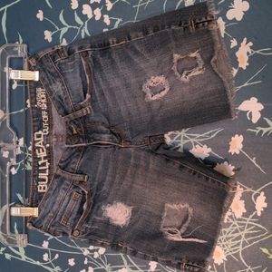 Bullhead Cut Off Distressed Denim Shorts, XS